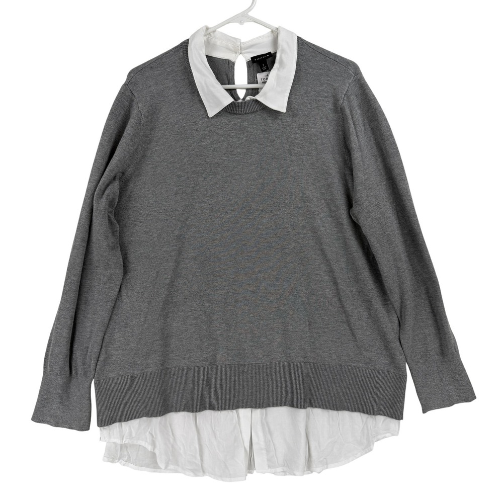 Torrid Sweater Womens 2X Gray Two-Fer Collared Layered‎ Hem Pullover Long Sleeve